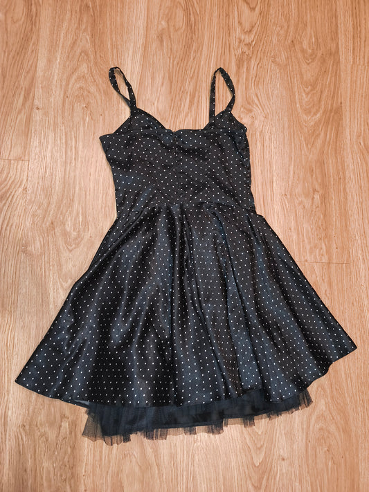 Vintage Style Black Polka Dot Mini Dress Retro Pinup Rockabilly Tulle Petticoat