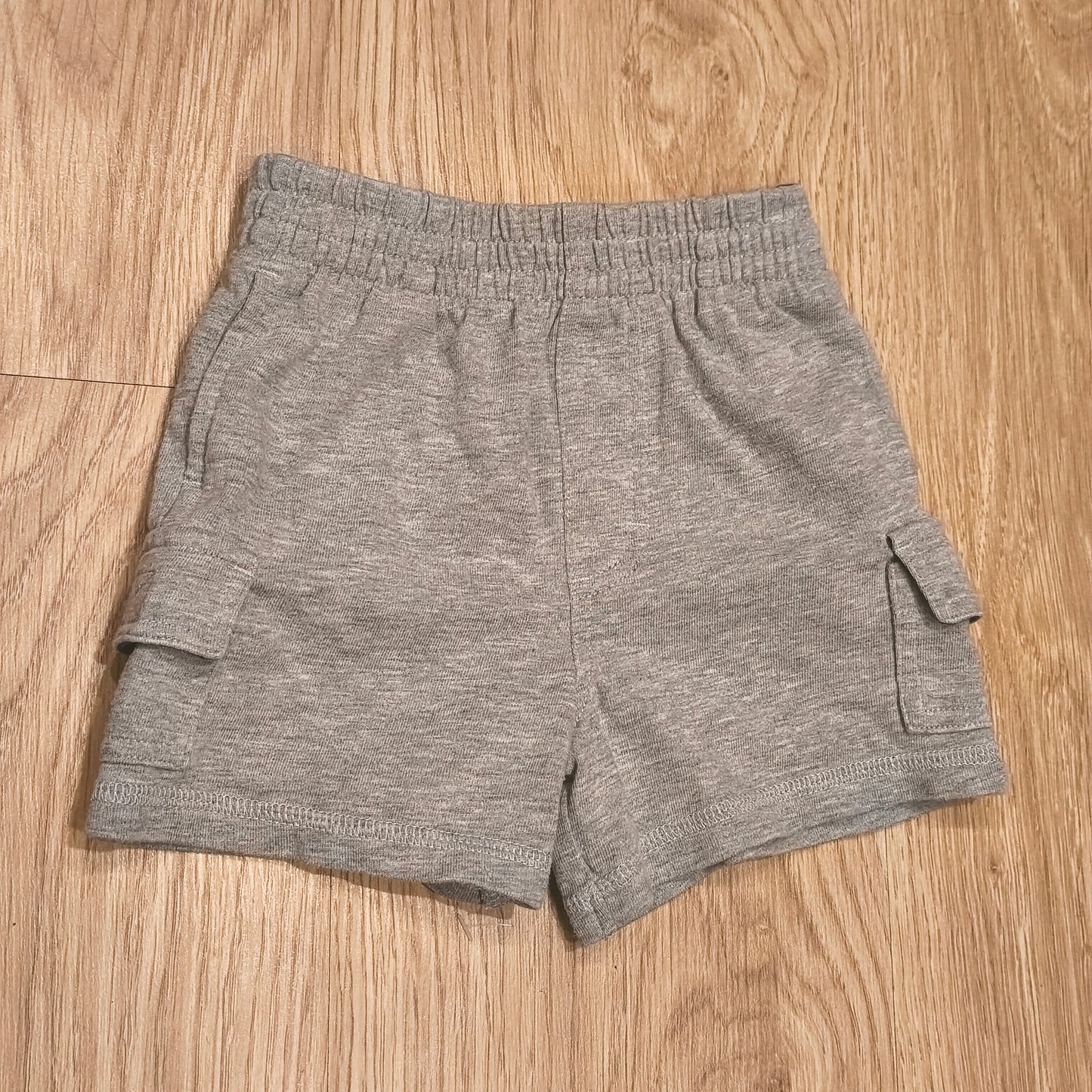 All Mine Baby Gray Knit Cargo Shorts Elastic Waist 100% Cotton Size 6/9M