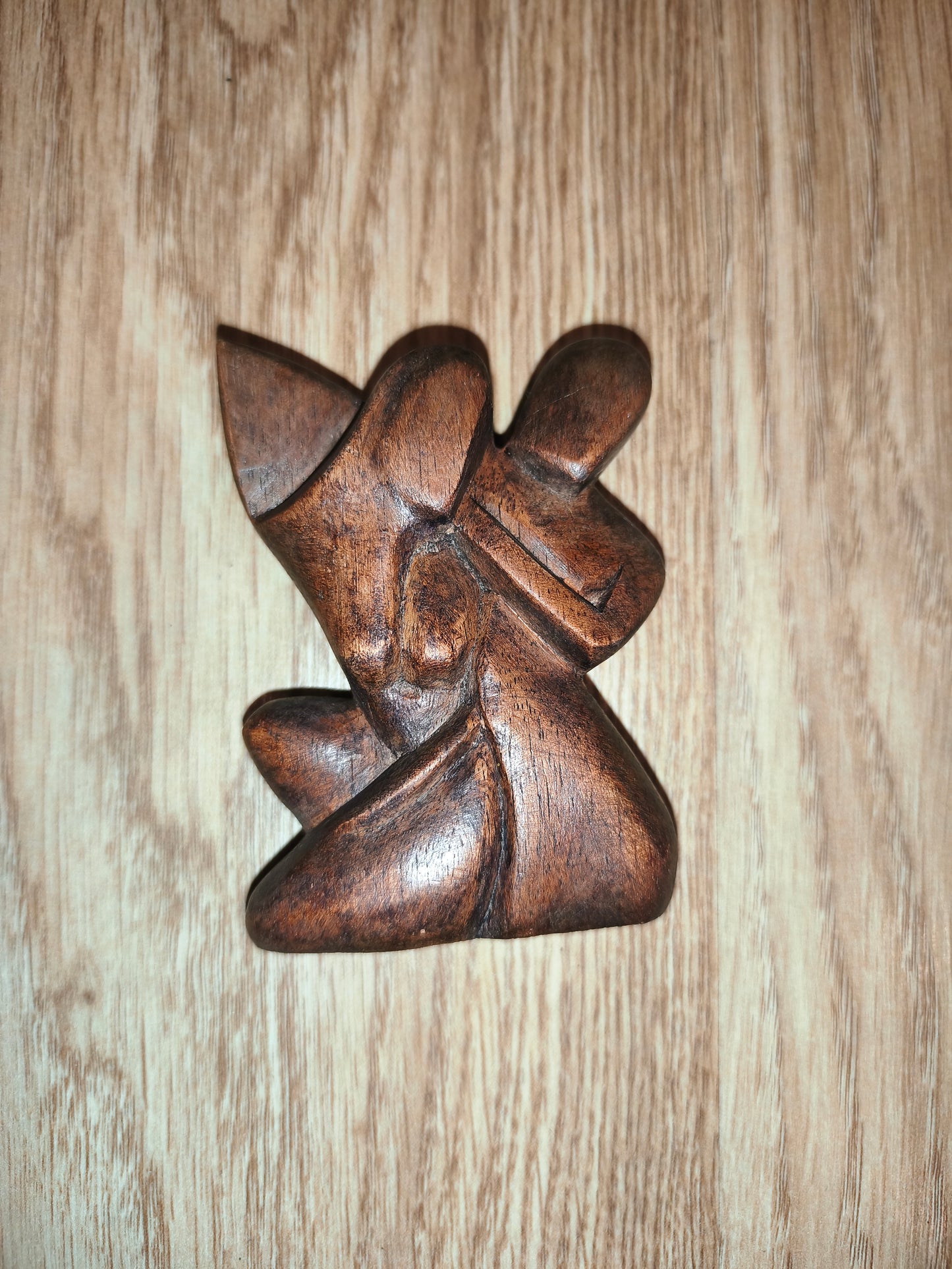 Vintage Abstract Hand-Carved Wooden Figurine – Signed & Dated Minimalist Art