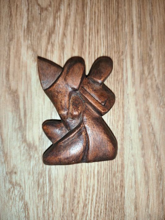 Vintage Abstract Hand-Carved Wooden Figurine – Signed & Dated Minimalist Art