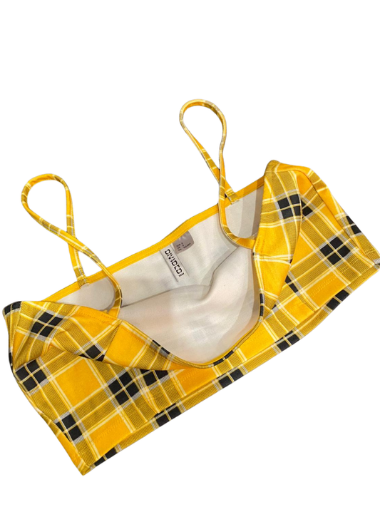 H&M Divided Yellow Plaid Crop Top Size Small S Tartan Check Camisole 90s Style