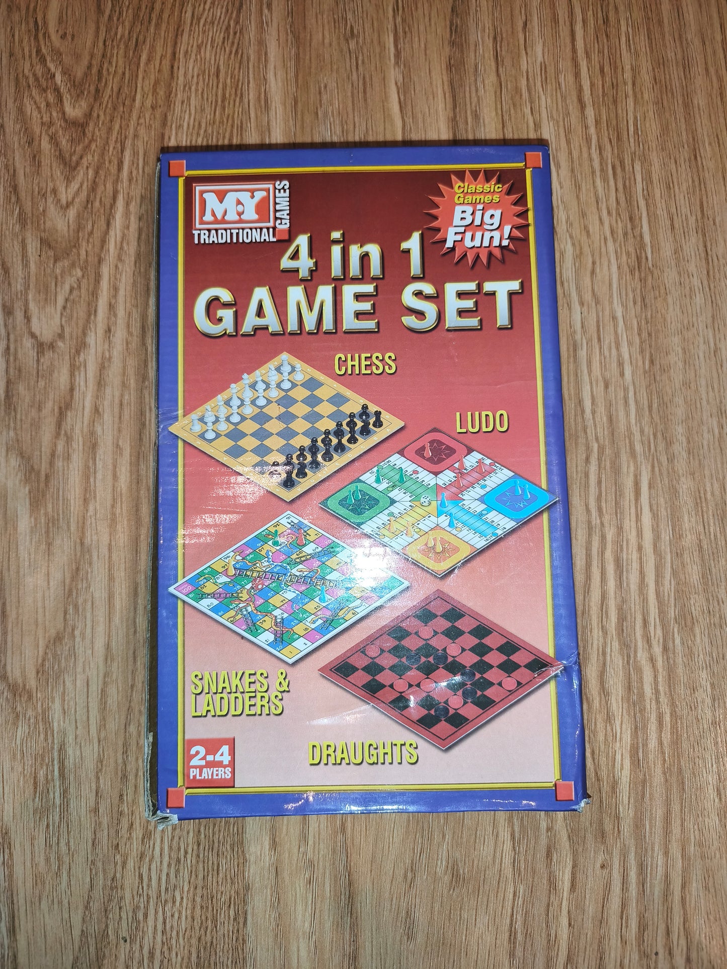 4 in 1 Game Set – Vintage Chess, Ludo, Snakes & Ladders, and Draughts