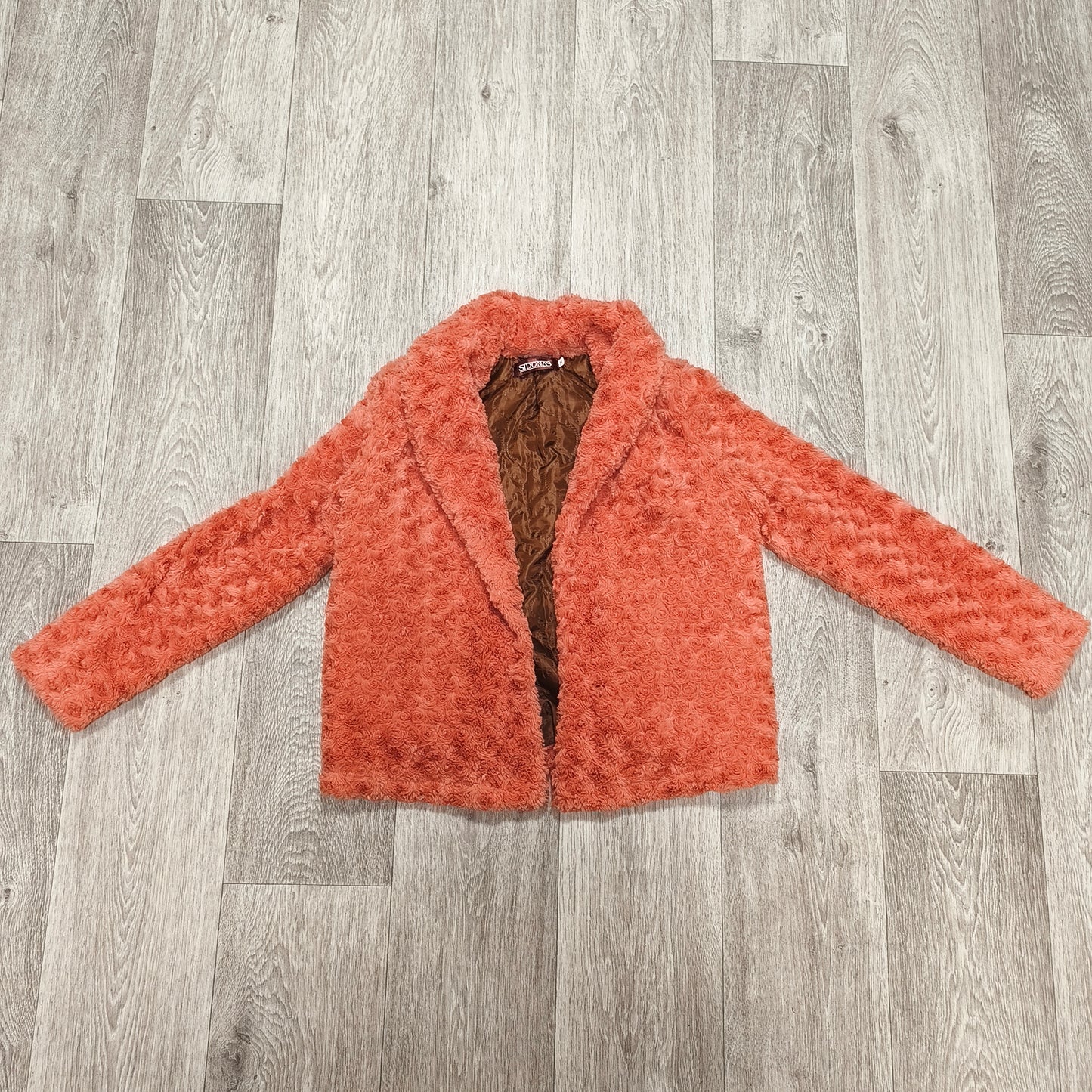 Sidonas Womens Faux Fur Rosette Swirl Jacket Coat Size EU 38 Coral Orange Short