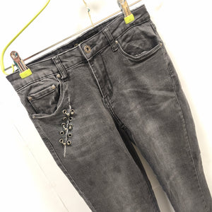 Toxik3 Womens Black Skinny Jeans Sz S US 4 EU 36 Studded Lace Up Stretch Denim