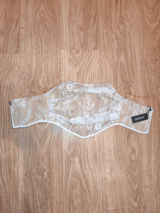 Boohoo Structured Lace Bandeau Corset Top Cream Nude White Size UK 12 EUR 40 BNW