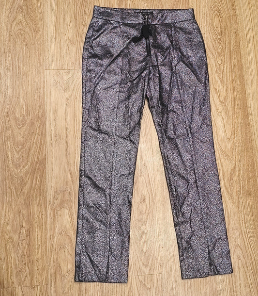 ZARA WOMAN Metallic Silver Sparkle Front Zip Ankle Pants Trousers Women Size M