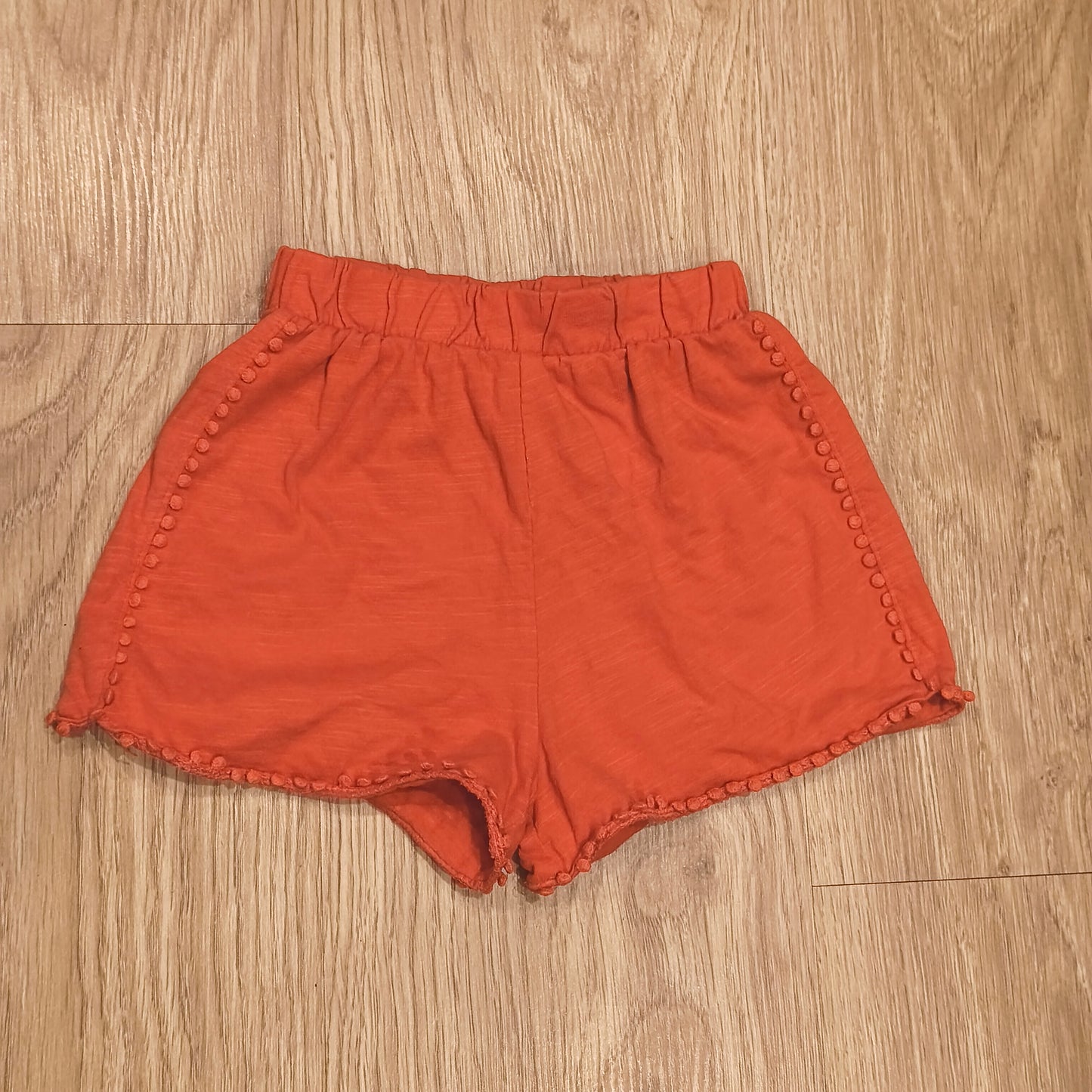 Next Baby Orange Shorts 9-12 Months Cotton Elastic Waist Pom Pom Trim