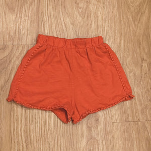 Next Baby Orange Shorts 9-12 Months Cotton Elastic Waist Pom Pom Trim