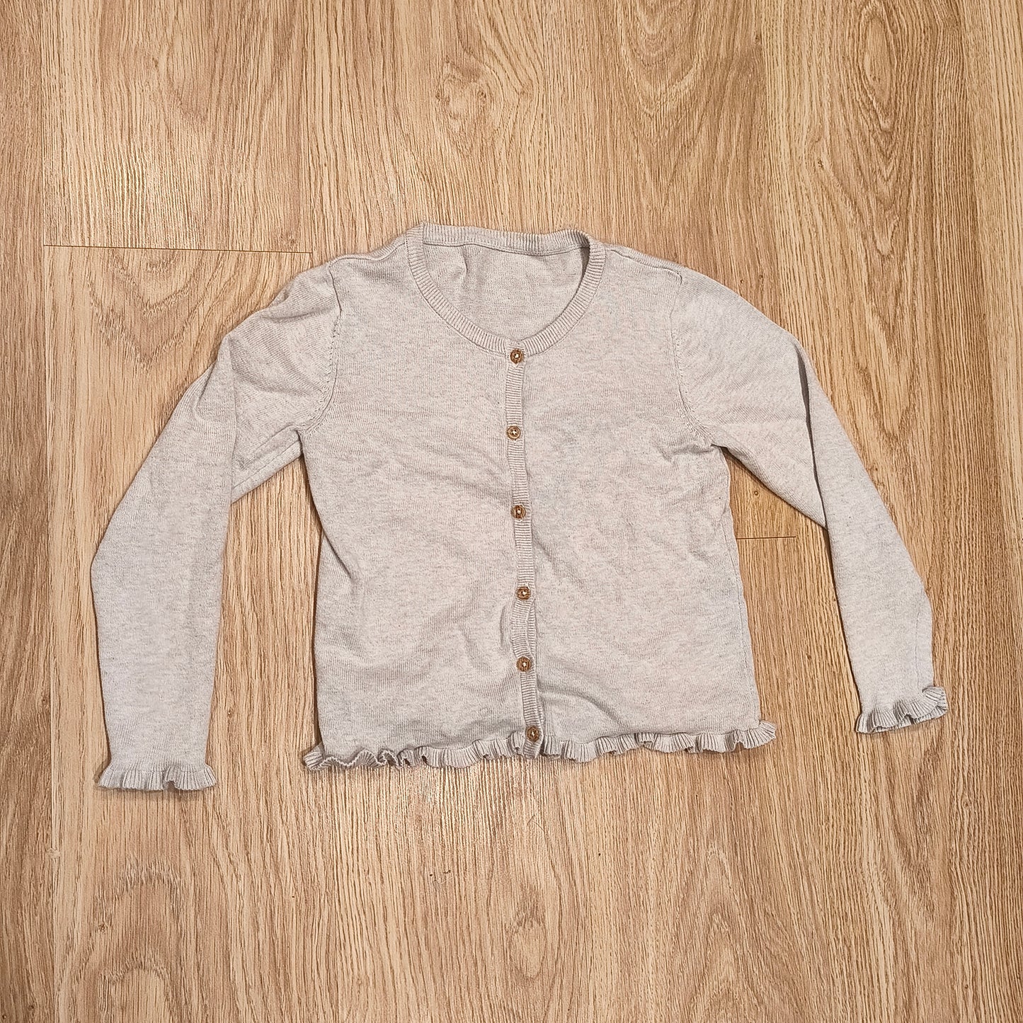 George Girls Grey Cardigan 6-7 Years Ruffle Hem Cuffs 100% Cotton Button Front