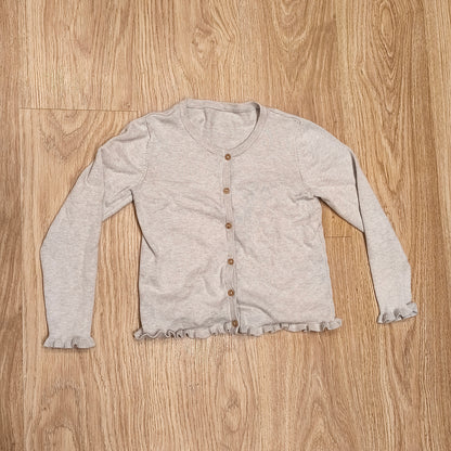 George Girls Grey Cardigan 6-7 Years Ruffle Hem Cuffs 100% Cotton Button Front
