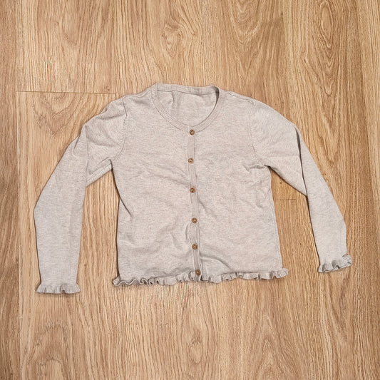 George Girls Grey Cardigan 6-7 Years Ruffle Hem Cuffs 100% Cotton Button Front