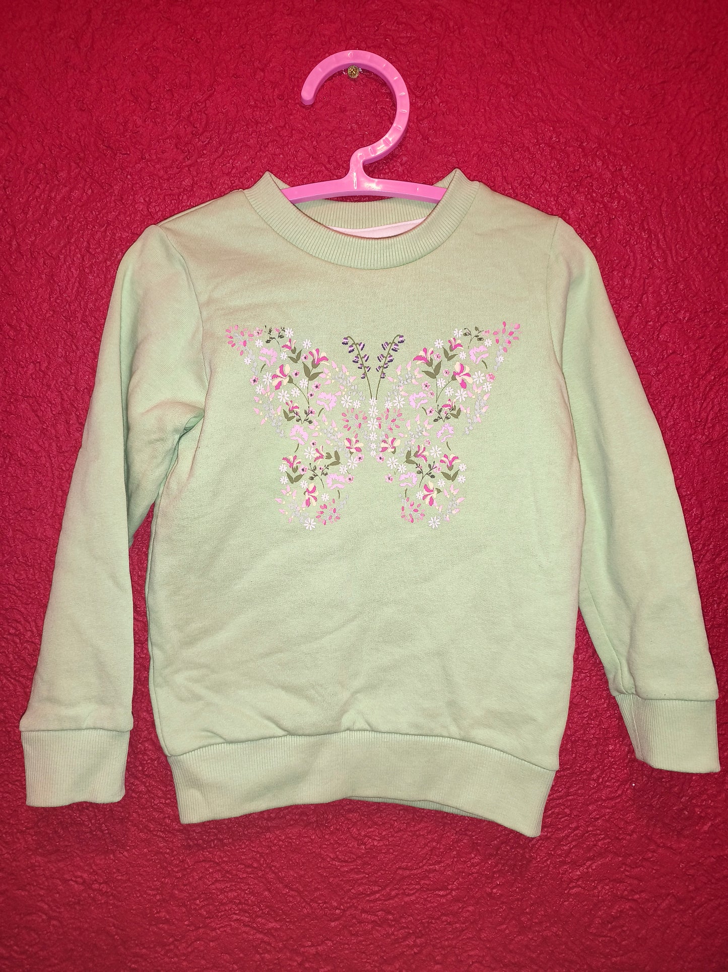 Seven Lemon Girls Light Green Floral Butterfly Sweatshirt – Size 98-104 (2-4 Y)