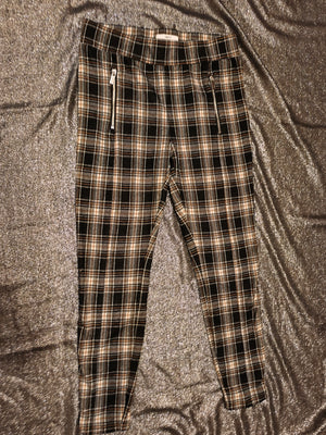 NEXT karierte Damenhose, Größe 12R, schwarz-beige-weiß, zulaufend, Reißverschlussdetail