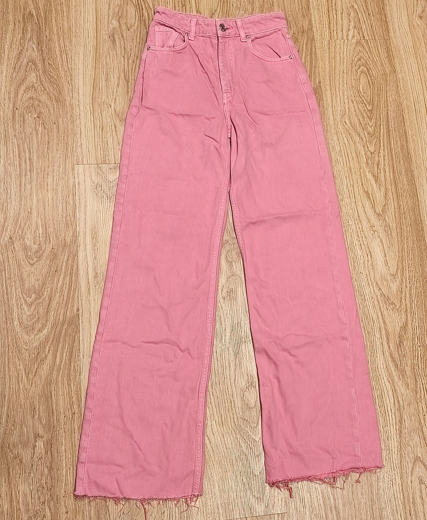 ZARA Pink High Waist Wide Leg Raw Hem Jeans Size EUR 34 US 02 MEX 24