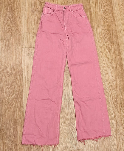 ZARA Pink High Waist Wide Leg Raw Hem Jeans Size EUR 34 US 02 MEX 24