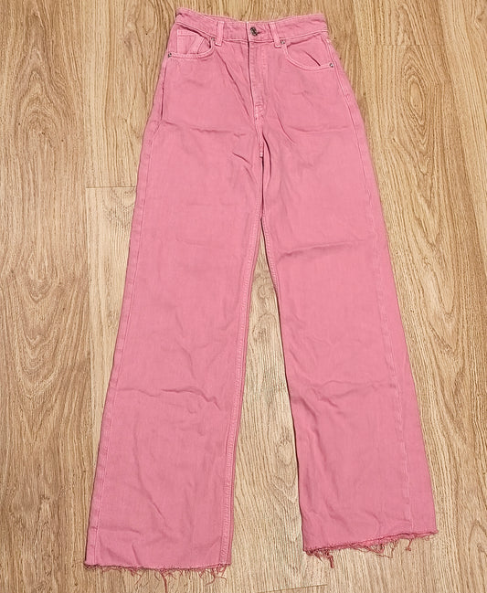 ZARA Pink High Waist Wide Leg Raw Hem Jeans Size EUR 34 US 02 MEX 24