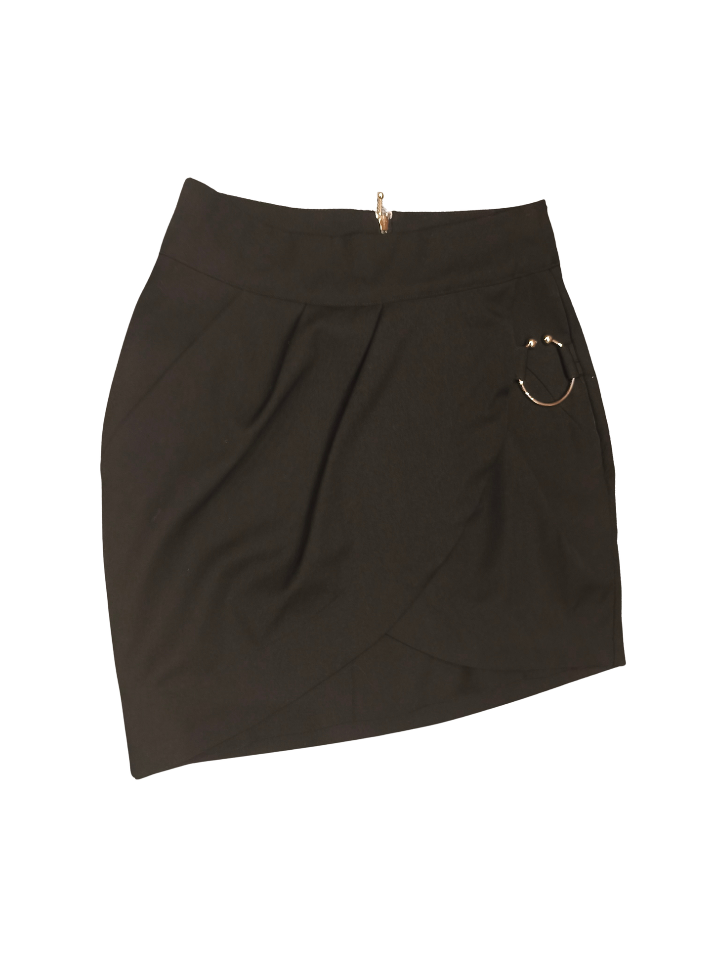 MOHITO Collection Black Tulip Wrap Mini Skirt Gold Hardware Size EU 34 (US2/4)