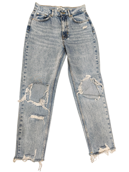 Pull&Bear High Waisted Distressed Mom Jeans Light Wash Blue Size 4 / 36 / 26