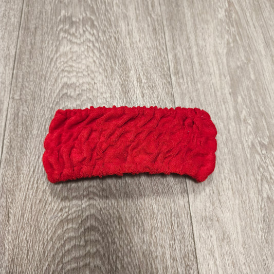 Red Elastic Spa Headband Soft Terry Cloth Makeup Facial Hair Band Bow Detail
