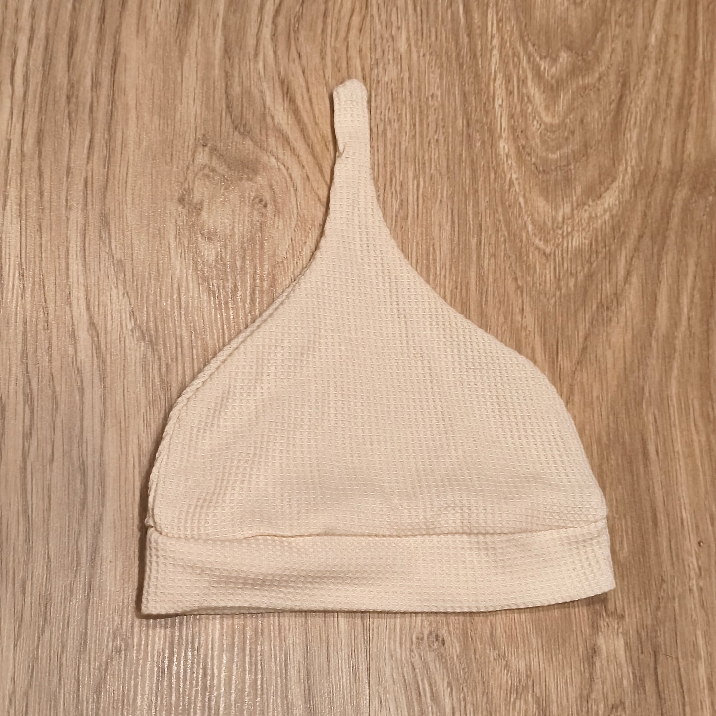 Cream Waffle Knit Baby Pixie Beanie Hat Pointed Top Thermal Infant Cap Neutral