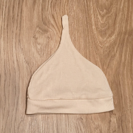 Cream Waffle Knit Baby Pixie Beanie Hat Pointed Top Thermal Infant Cap Neutral