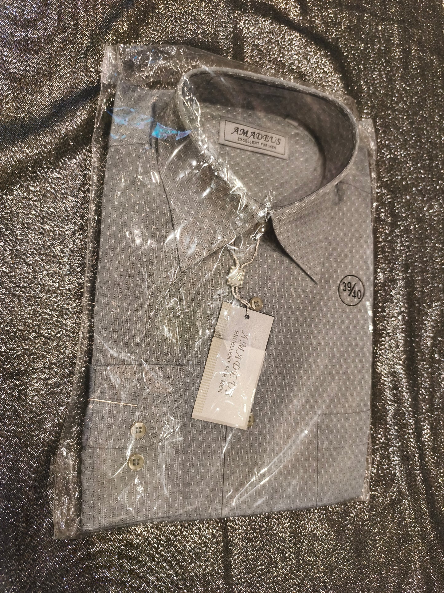 Amadeus Excellent For Men Dress Shirt Grey Geometric Pattern Size 39/40 NWT