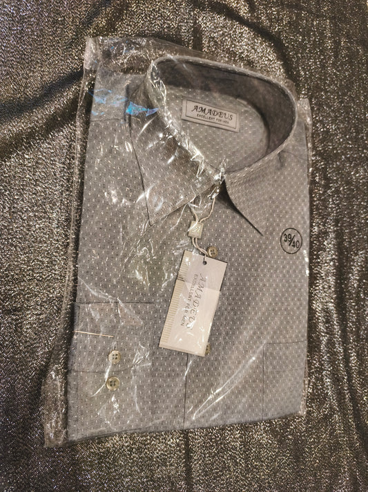 Amadeus Excellent For Men Dress Shirt Grey Geometric Pattern Size 39/40 NWT