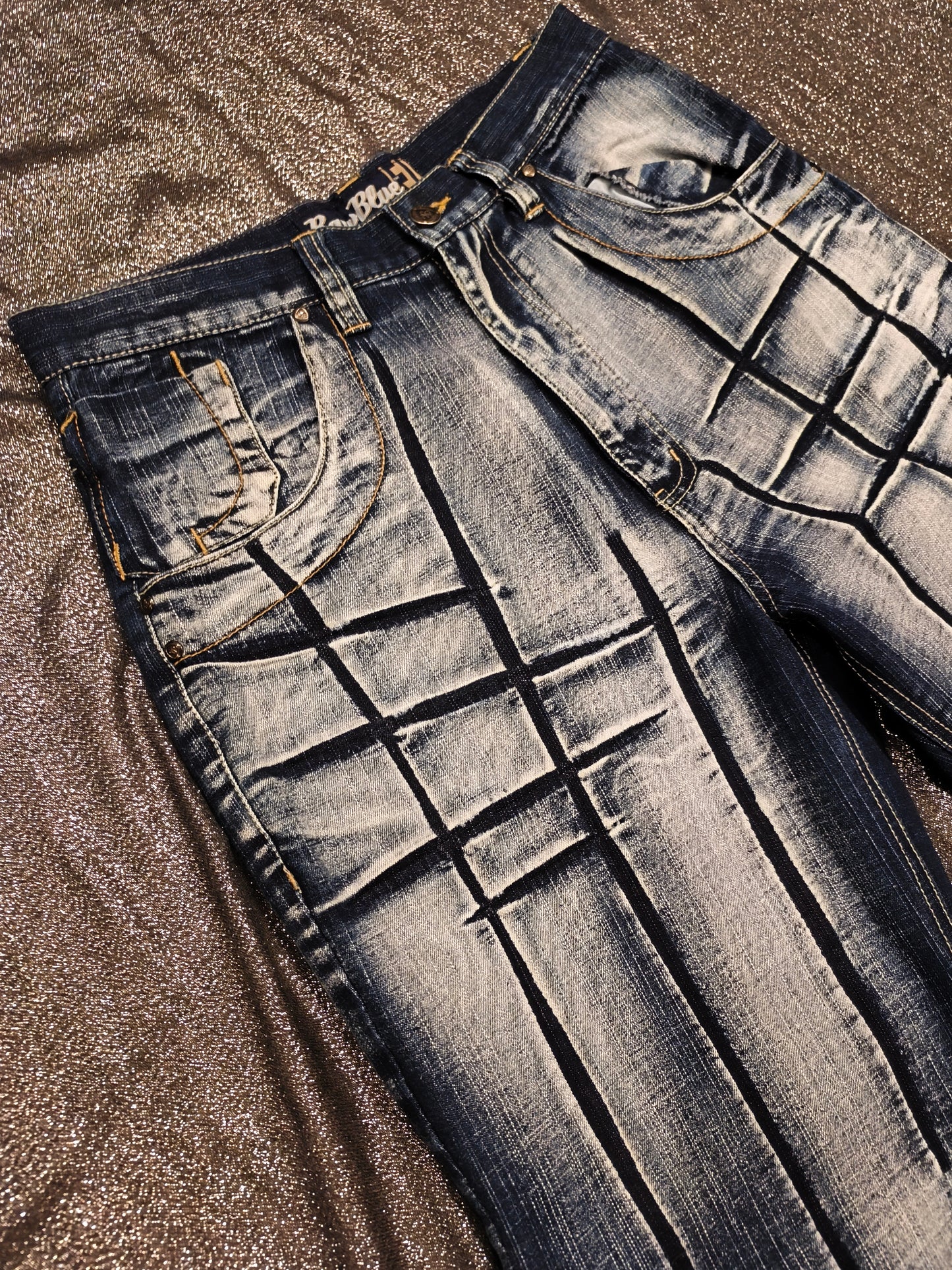 Vintage Raw Blue EU Baggy Jeans 30x30 Y2K Streetwear Crosshatch Blue Denim