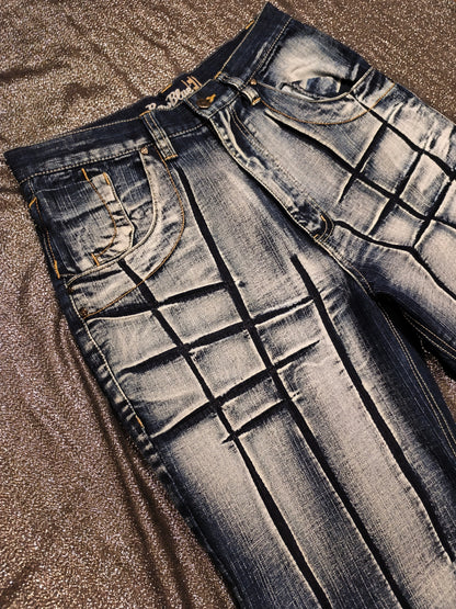 Vintage Raw Blue EU Baggy Jeans 30x30 Y2K Streetwear Crosshatch Blue Denim