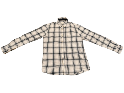 Tom Tailor Men's Flannel Shirt Size S Regular Fit White Blue Plaid Long Sleeve