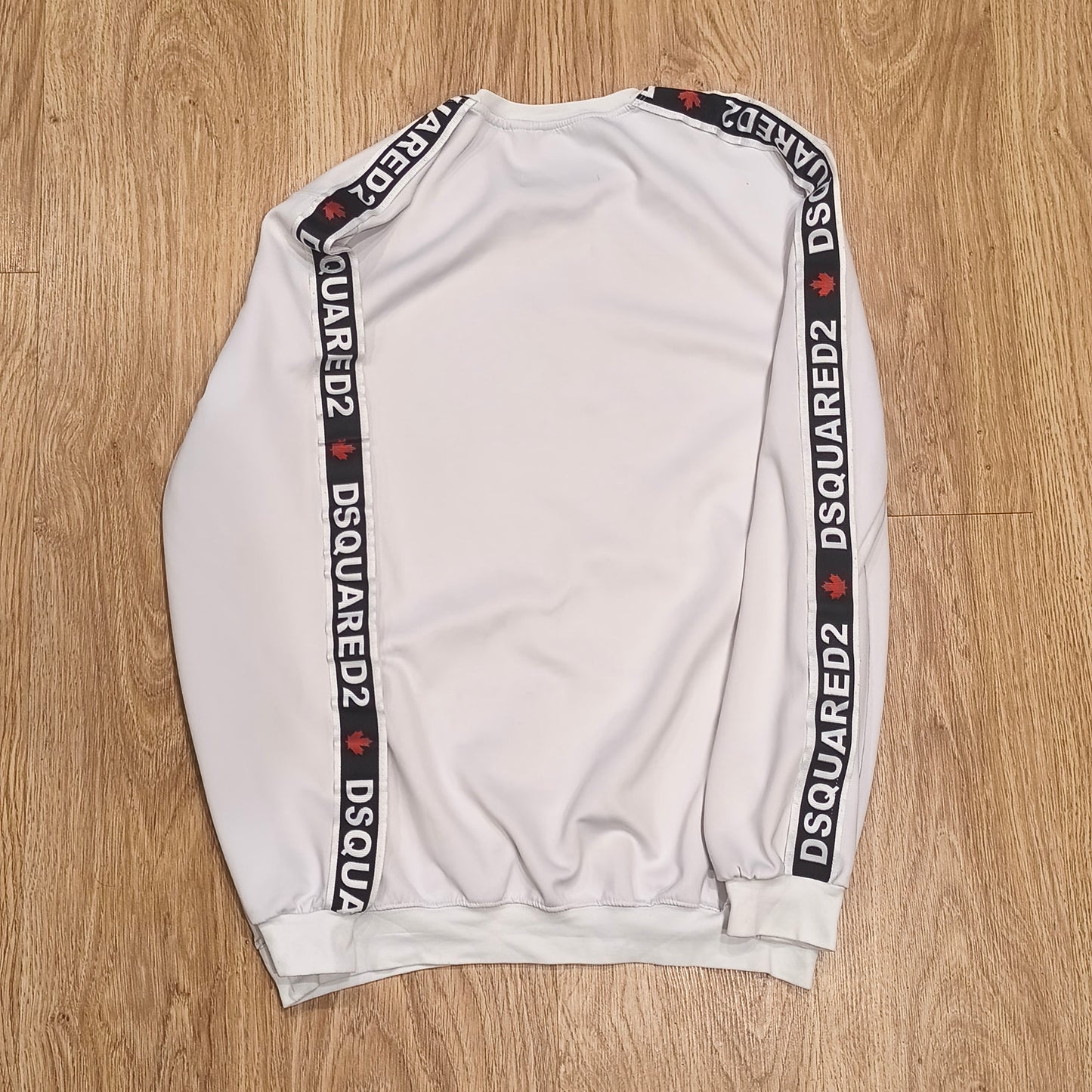 Dsquared2 Men's XXL White Sweatshirt Pullover Canada Tape Logo Sleeve Crewneck