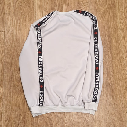 Dsquared2 Men's XXL White Sweatshirt Pullover Canada Tape Logo Sleeve Crewneck