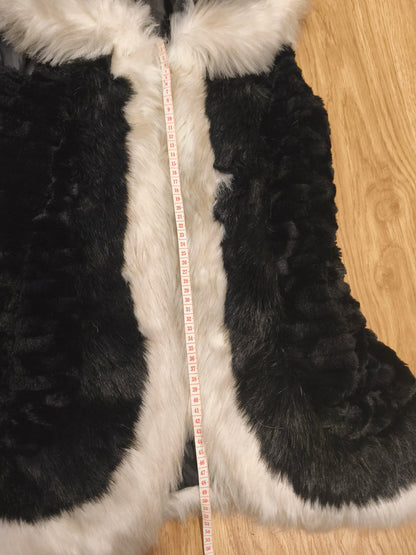 Vira Luxury Hooded Faux Fur Vest – Black & White Contrast Gilet (Size XL, Fits M/L)