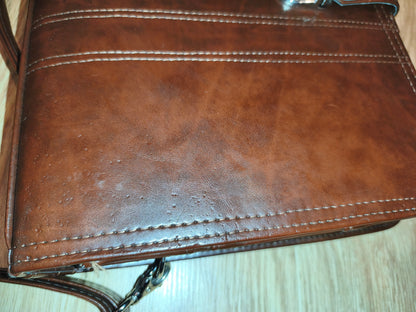 Vintage Style Brown Faux Leather Messenger Bag / Business Briefcase with Multiple Compartments