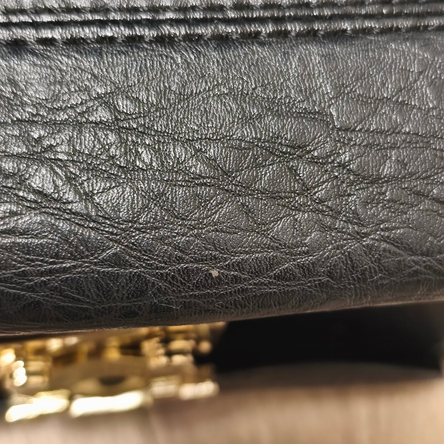Black Textured Faux Leather Flap Crossbody Shoulder Bag Gold Hardware Lock