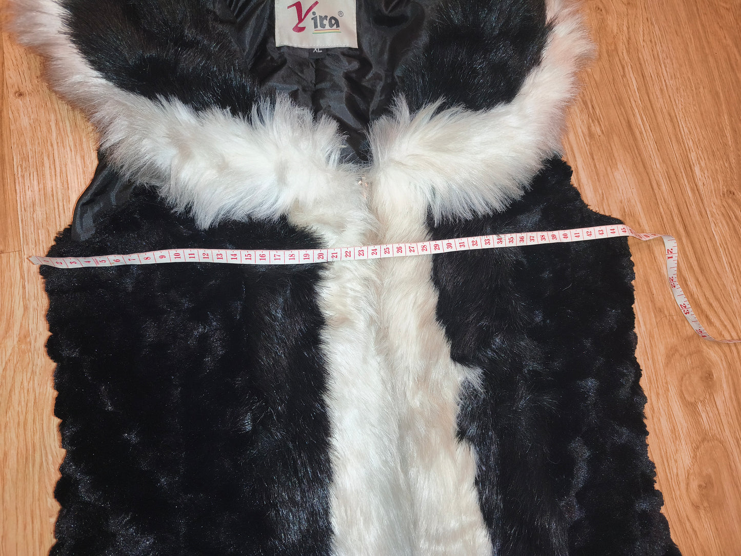 Vira Luxury Hooded Faux Fur Vest – Black & White Contrast Gilet (Size XL, Fits M/L)