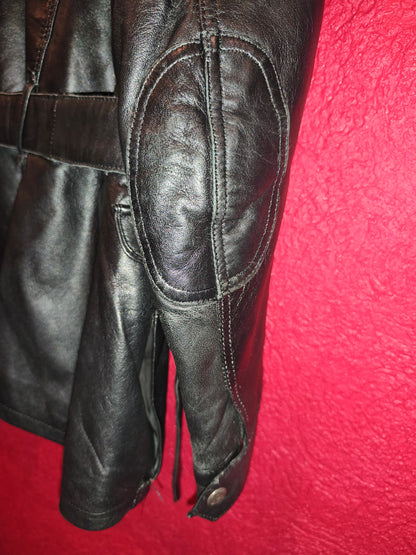 AVIATRIX Genuine Black Leather Belted Utility Jacket Fur Hood | Women's Size XL