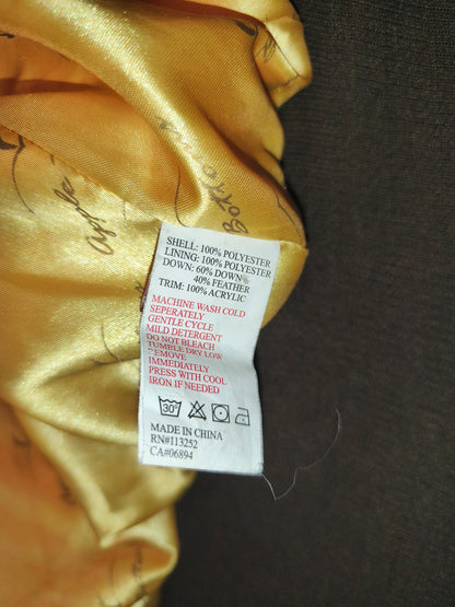 Rare VTG Apple Bottoms Real Down Puffer Vest Black Gold Satin McBling Hooded M
