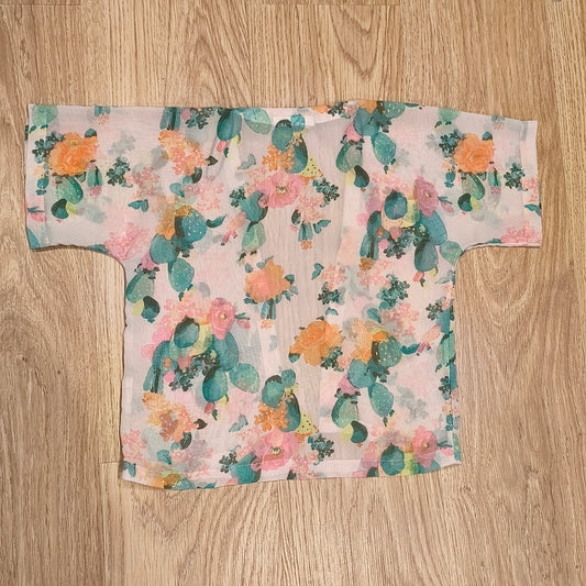 H&M Conscious Girls 3-4Y Sheer Floral Cactus Kimono Cardigan Open Front Top