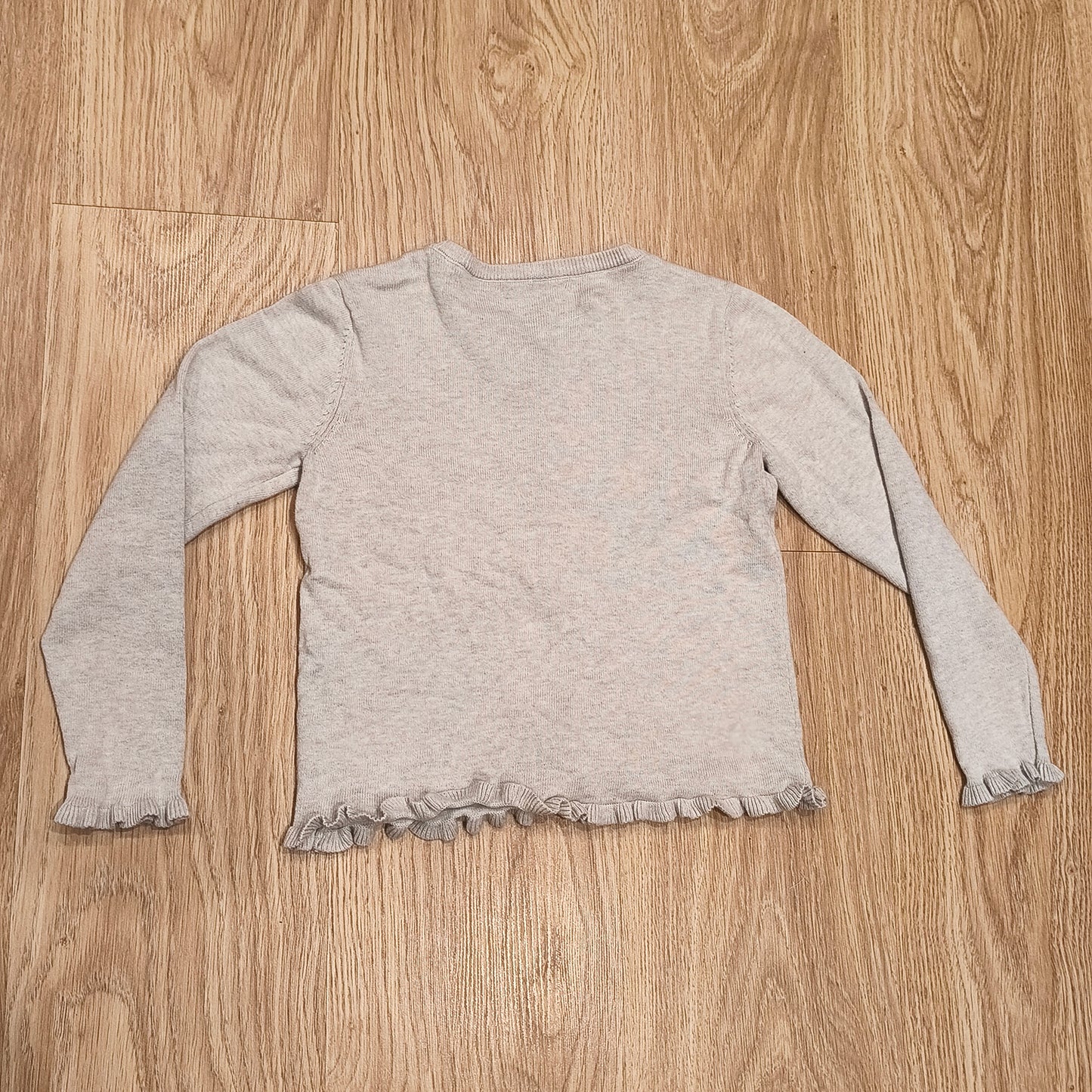 George Girls Grey Cardigan 6-7 Years Ruffle Hem Cuffs 100% Cotton Button Front