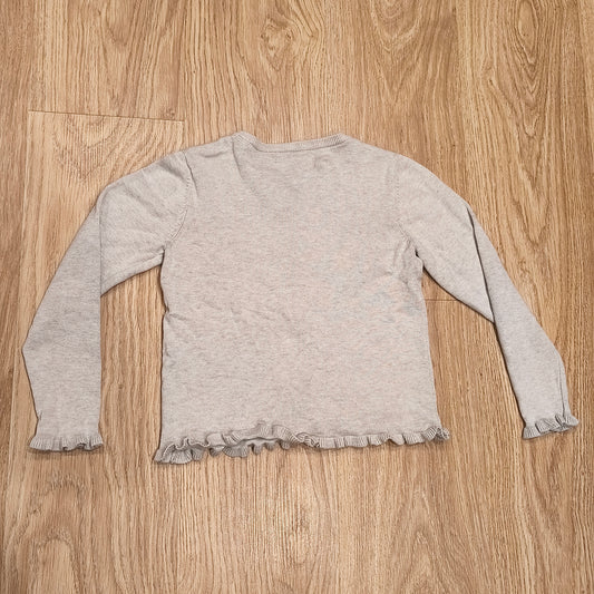 George Girls Grey Cardigan 6-7 Years Ruffle Hem Cuffs 100% Cotton Button Front