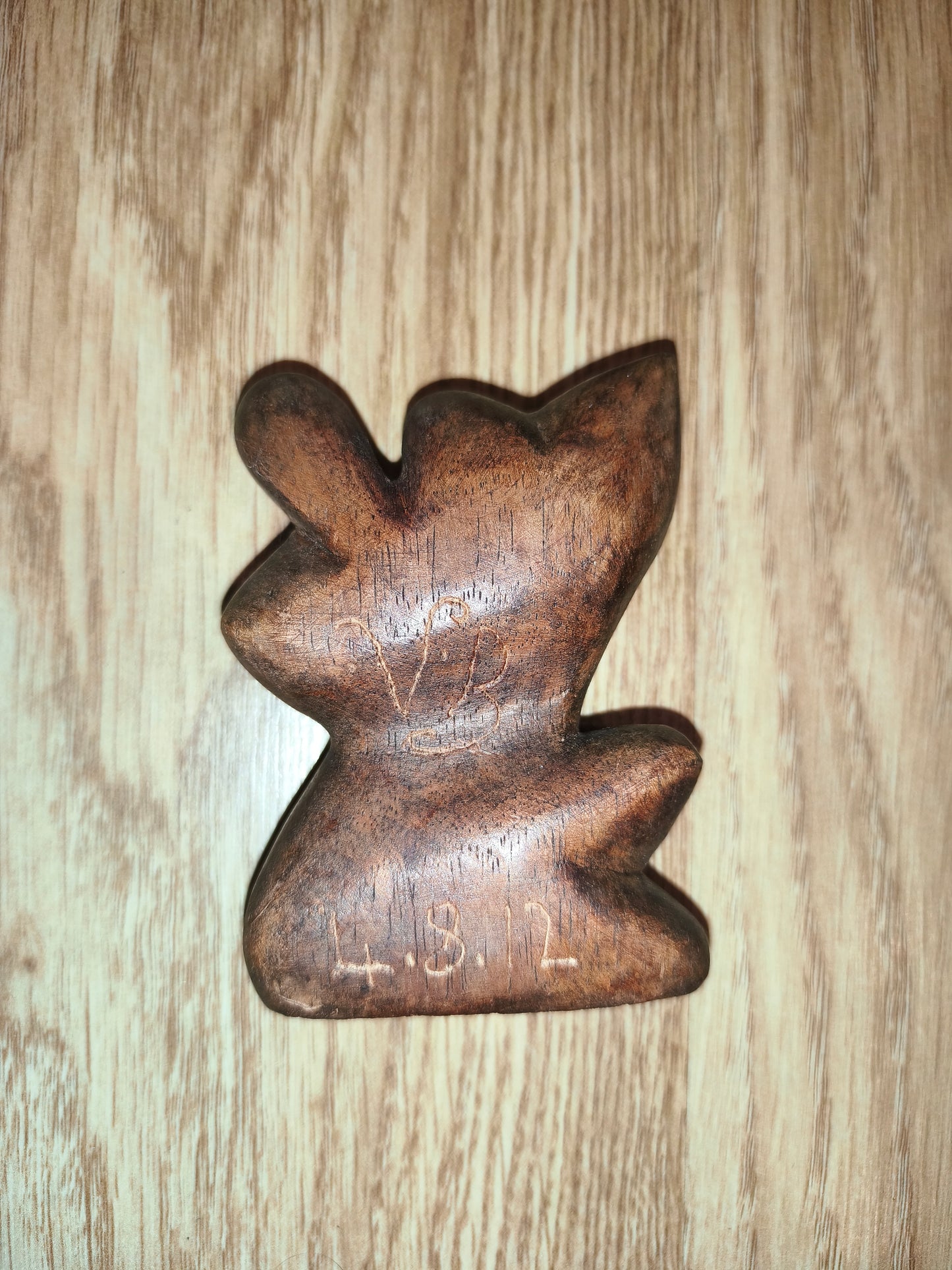 Vintage Abstract Hand-Carved Wooden Figurine – Signed & Dated Minimalist Art