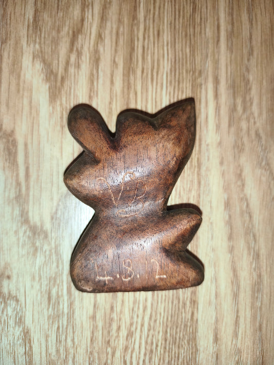 Vintage Abstract Hand-Carved Wooden Figurine – Signed & Dated Minimalist Art