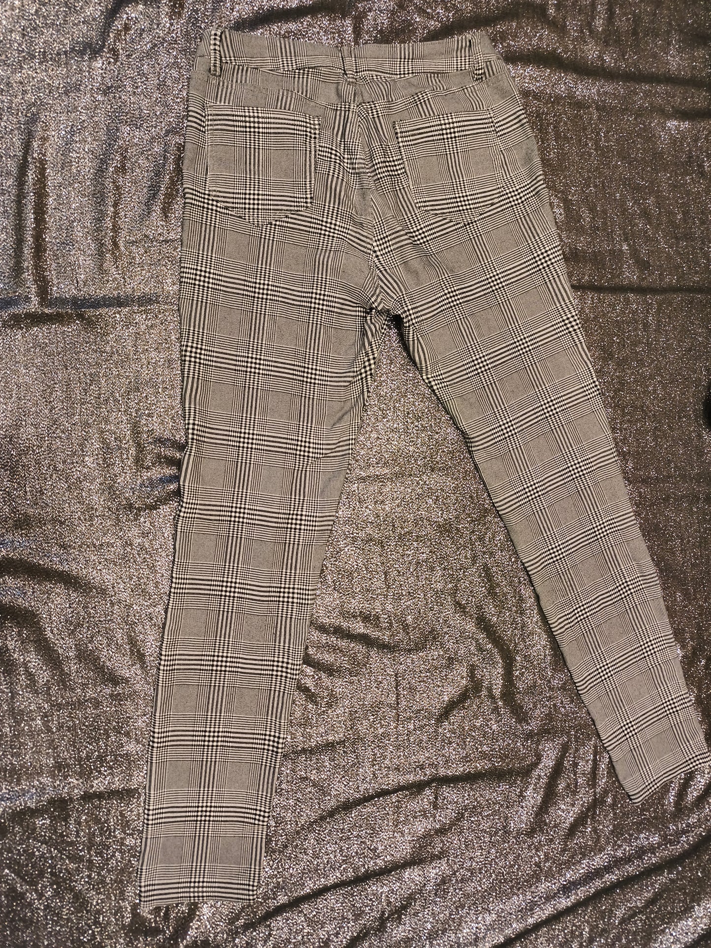 Miss Anna Glen Check Skinny Pants Black White Plaid Trousers Size 42 (US 10/12)