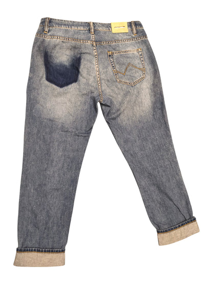 Gaudi Jeans Women's Sz 27 Blue Embellished Rhinestone Cuff Girlfriend Denim Jean