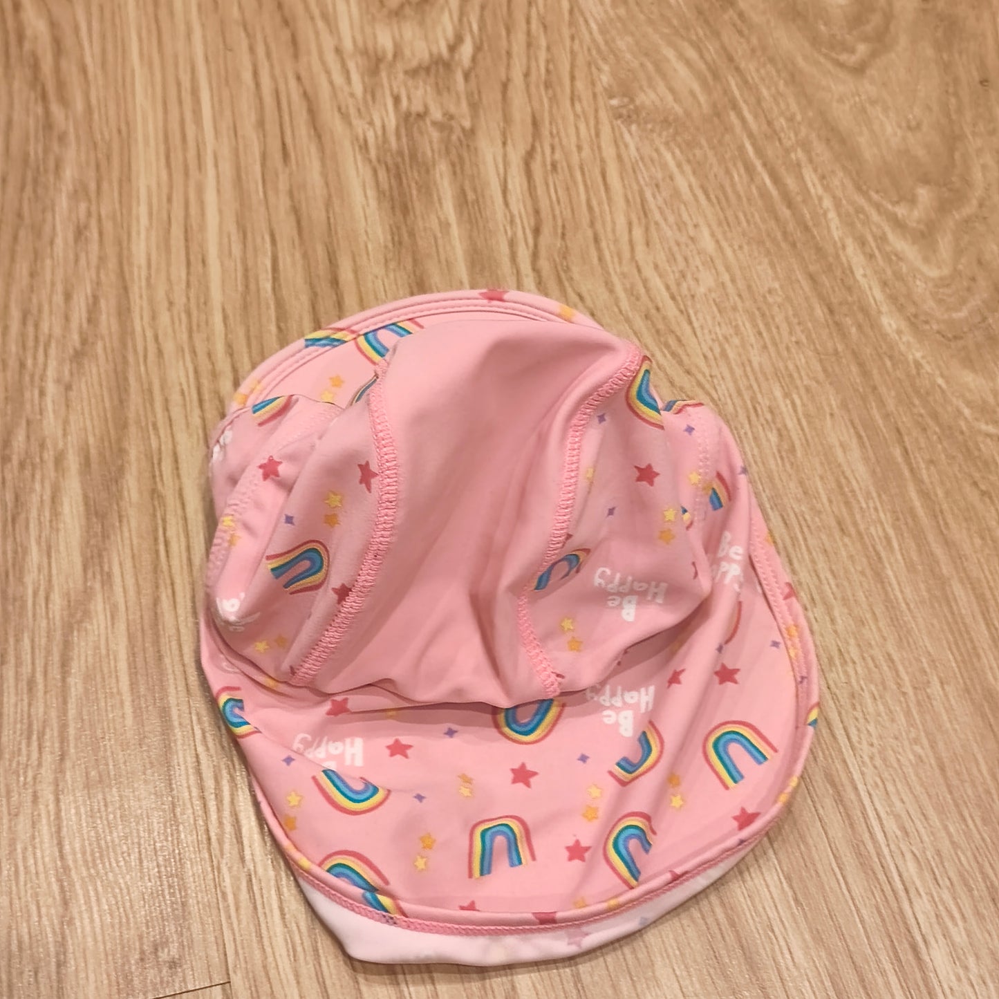 Hello Summer Girls Swim Hat Pink Rainbow Sun Protection Legionnaire Flap S/M
