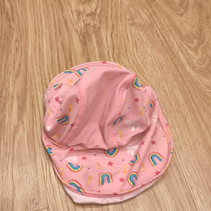Hello Summer Girls Swim Hat Pink Rainbow Sun Protection Legionnaire Flap S/M