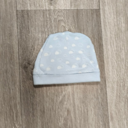 Prenatal Baby Beanie Hat Cap 0-1 Months 50cm Light Blue White Cloud Print