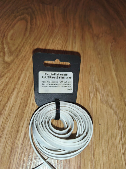 Slim Flat Cat6 U/UTP Ethernet Patch Cable – 3m White High-Speed LAN Cord