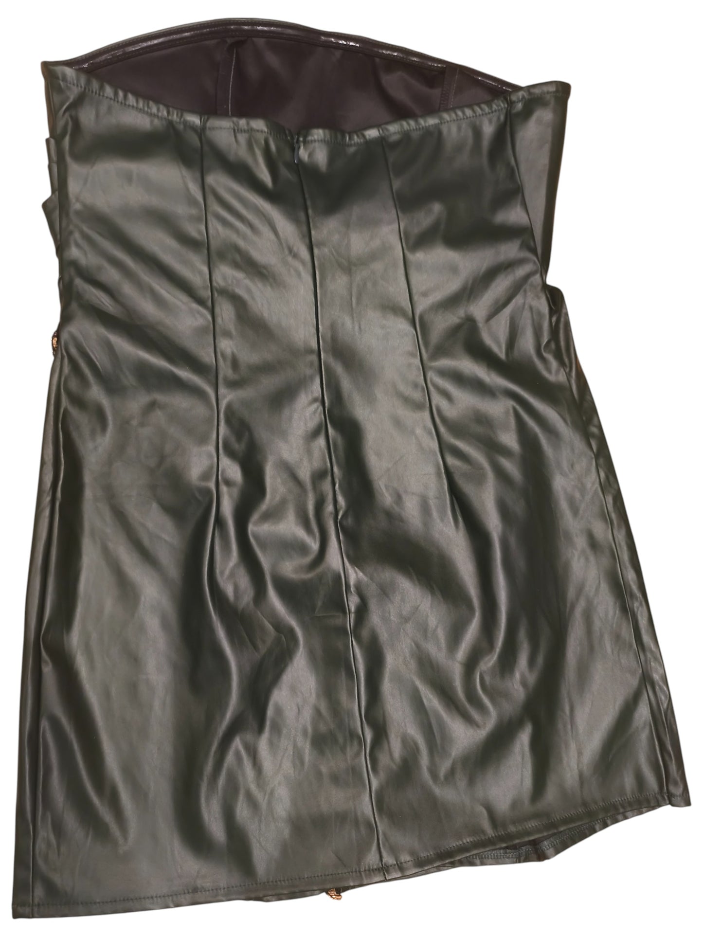 SHEIN Deep Green Faux Leather Mini Dress Gold Chain Straps Size L / EU 42